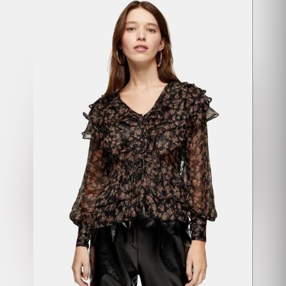 Floral Ruffled Top Sop Blouse